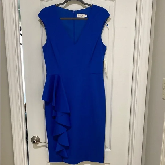 eliza j sleeveless cocktail dress Eliza J Lace Cocktail Dress - Navy Gold
